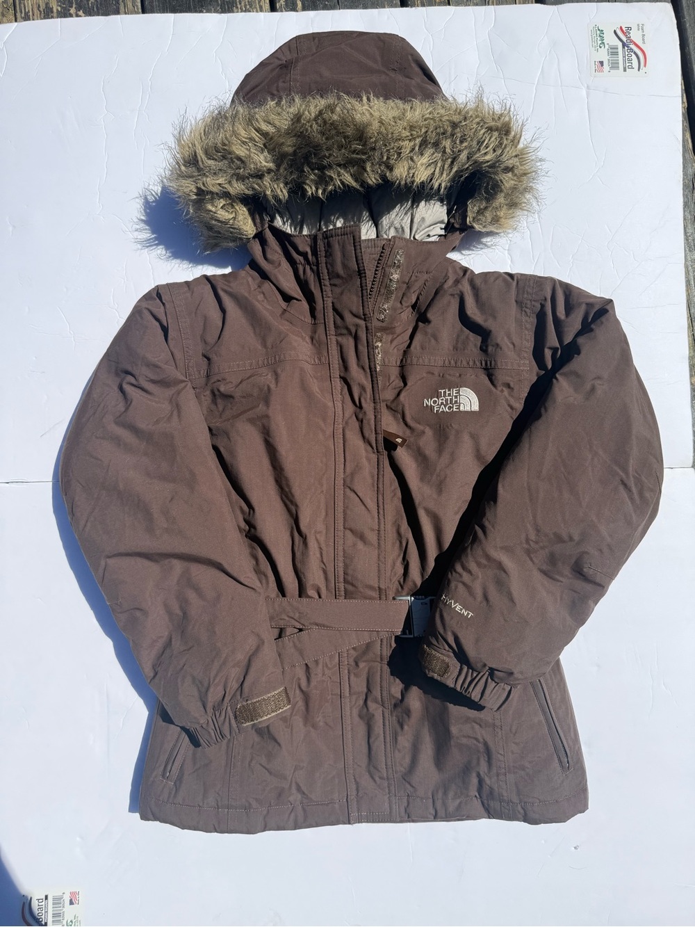 The North Face Girls' Brown Hooded Winter Jacket with Faux Fur Trim
